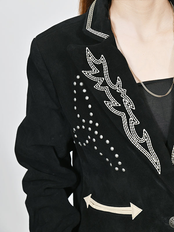 ADBZ062 American Darling Black Fabric Western Blazer Studded & Stitched Detail