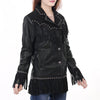 ADJKT048 Women's Black Leather Fringe Western Jacket with Stud Accents