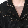 ADJKT048 Women's Black Leather Fringe Western Jacket with Stud Accents