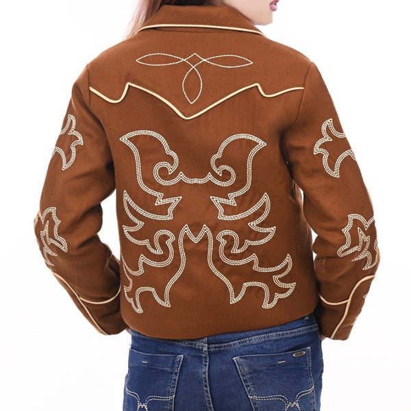 ADJKT063 Women Western Style Embroidered Woolen Jacket with Button Front