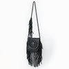 ADBGM635 Western Fringe Crossbody - Black Leather Bag with Tribal Stitch, Concho, and Whipstitch Detail