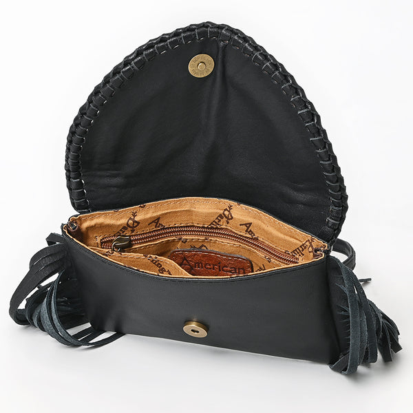 ADBG1726 American Darling Small Cross body Bag Hand Tooled Floral with Hair-On Cowhide and Fringes