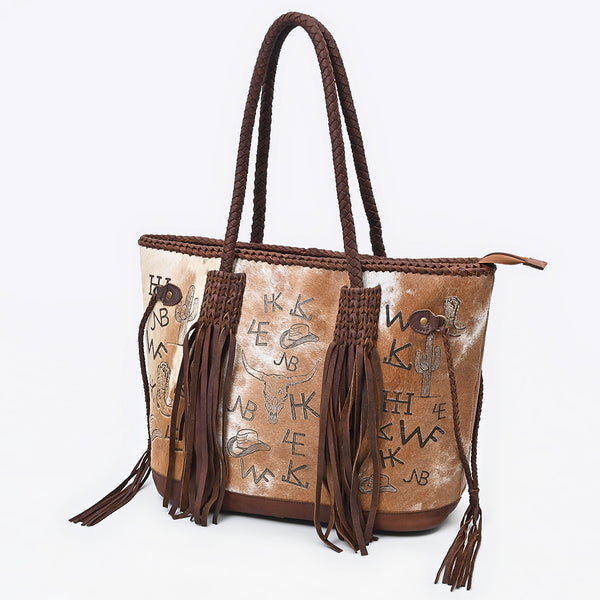 ADBGM674 American Darling Handcrafted Hair-On Cowhide Tote Bag with Braided Accents