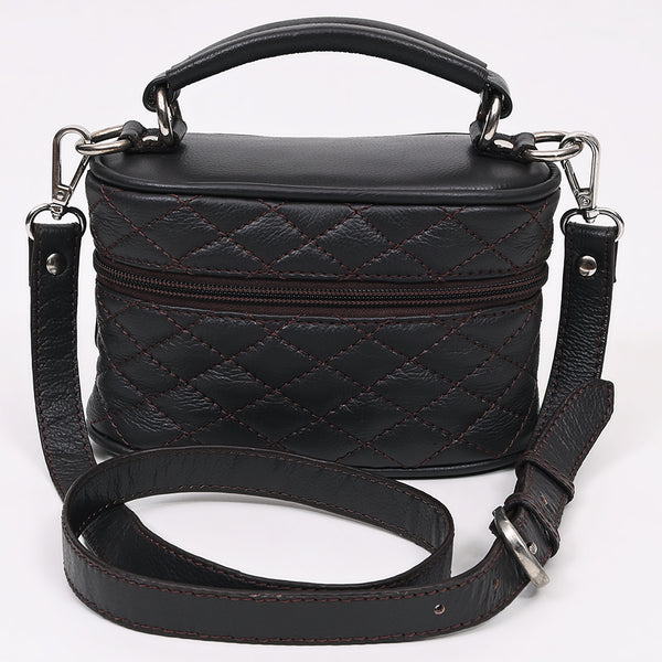 ADBGZ1032 Black Quilted Leather Mini Jewelry Case with Top Handle