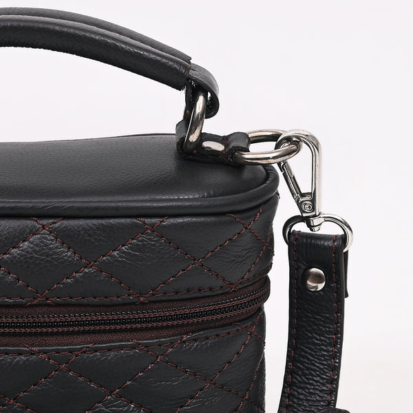 ADBGZ1032 Black Quilted Leather Mini Jewelry Case with Top Handle