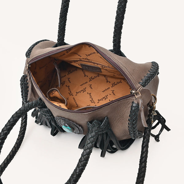 ADBGM270 Western Braided Fringe Duffel with Turquoise Concho - Genuine Leather