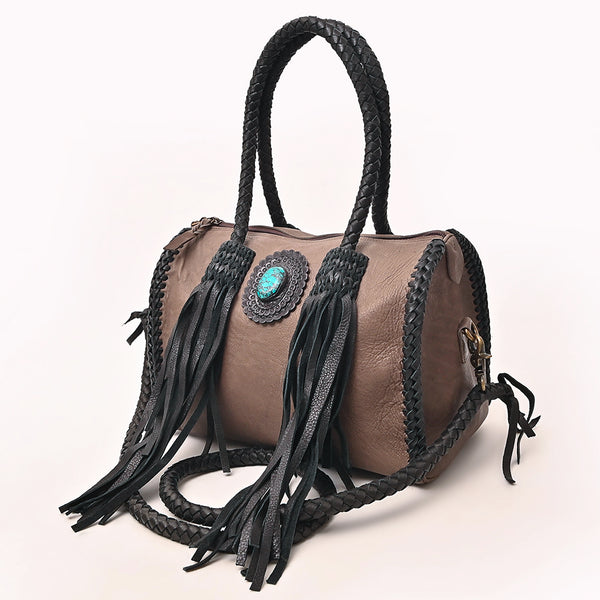 ADBGM270 Western Braided Fringe Duffel with Turquoise Concho - Genuine Leather