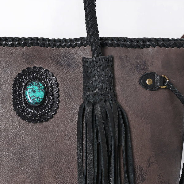 ADBGM328 Handmade Leather Crossbody Bag with Braided Edges - Western Compact Purse