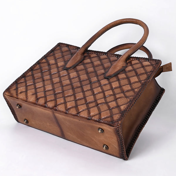 ADBGM696 Western Handbag - Quilted Genuine Leather Structured Tote with Whipstitch Trim
