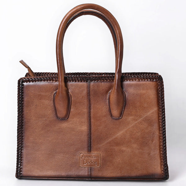 ADBGM696 Western Handbag - Quilted Genuine Leather Structured Tote with Whipstitch Trim