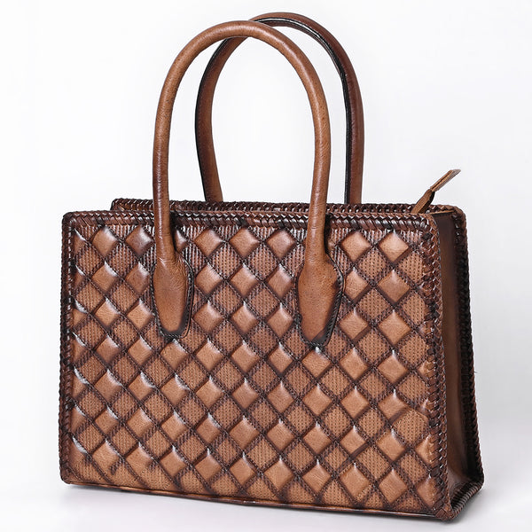 ADBGM696 Western Handbag - Quilted Genuine Leather Structured Tote with Whipstitch Trim