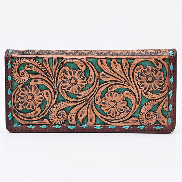 ADBG1741 American Darling Western Wallet Bag - Hand Tooled Floral Carved Leather with Buck Stitching