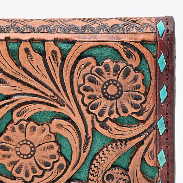 ADBG1741 American Darling Western Wallet Bag - Hand Tooled Floral Carved Leather with Buck Stitching