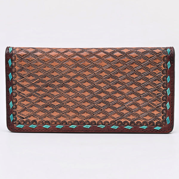 ADBG1741 American Darling Western Wallet Bag - Hand Tooled Floral Carved Leather with Buck Stitching