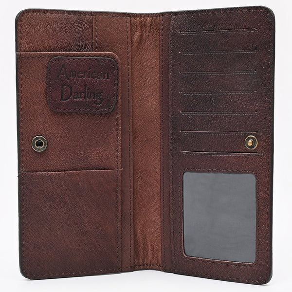 ADBG1741 American Darling Western Wallet Bag - Hand Tooled Floral Carved Leather with Buck Stitching