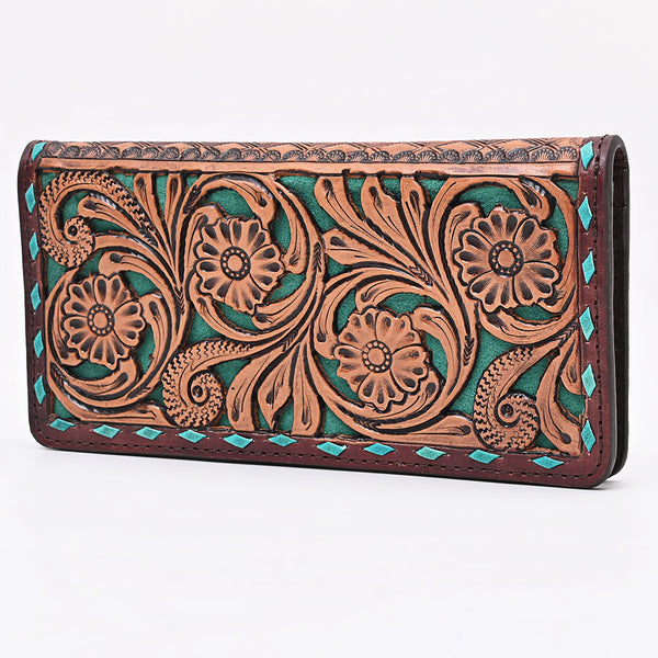 ADBG1741 American Darling Western Wallet Bag - Hand Tooled Floral Carved Leather with Buck Stitching