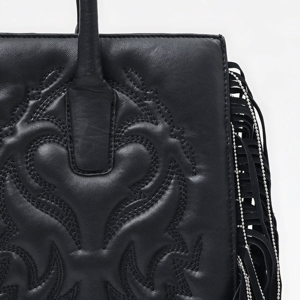 ADBGA801 Genuine Leather Western Embossed Boho Fringe Shoulder Tote Handbag