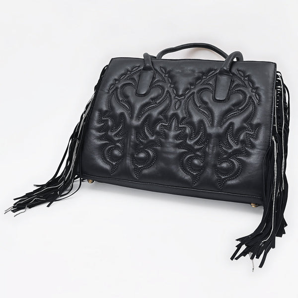 ADBGA801 Genuine Leather Western Embossed Boho Fringe Shoulder Tote Handbag