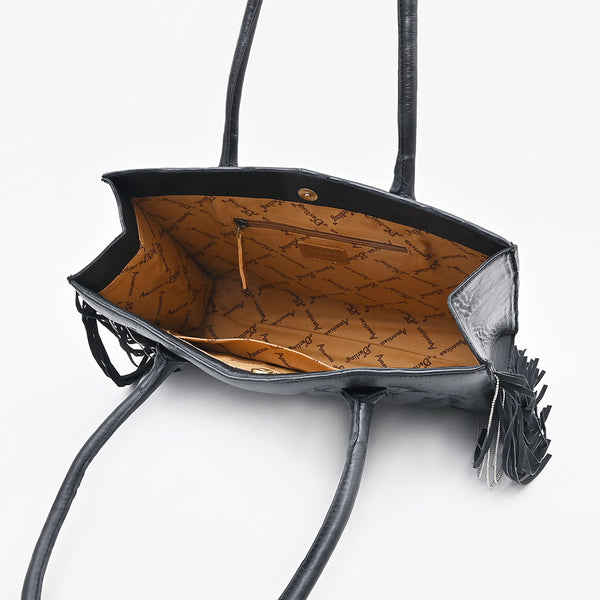 ADBGA801 Genuine Leather Western Embossed Boho Fringe Shoulder Tote Handbag
