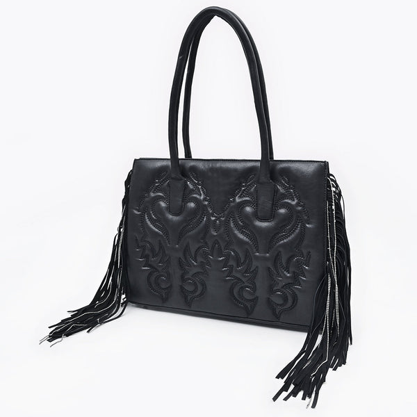 ADBGA801 Genuine Leather Western Embossed Boho Fringe Shoulder Tote Handbag
