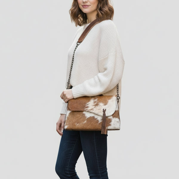 ADBG1747 American Darling Hair-On Cowhide Cross body Bag with Tassels and Genuine Leather