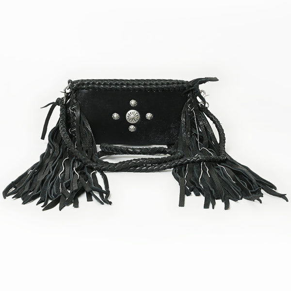 ADBGM277 Mini Fringe Crossbody - Braided Leather & Turquoise Concho
