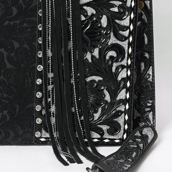 ADBG1753 American Darling Hand Tooled Floral Leather Tote Bag with Damascus Accents and Fringes