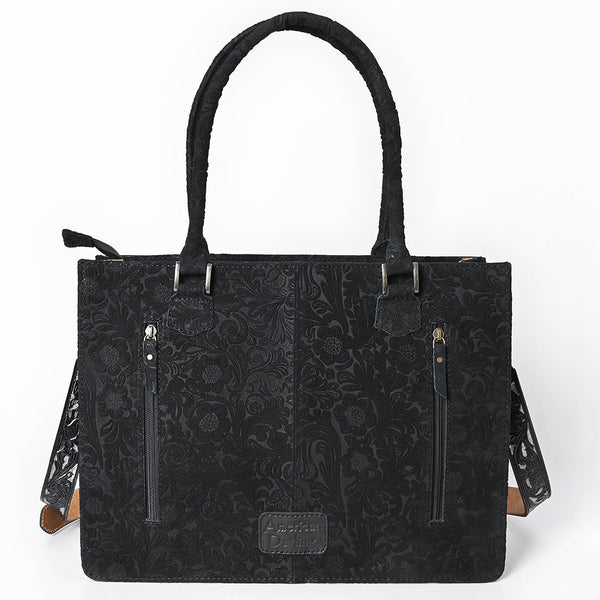 ADBG1753 American Darling Hand Tooled Floral Leather Tote Bag with Damascus Accents and Fringes