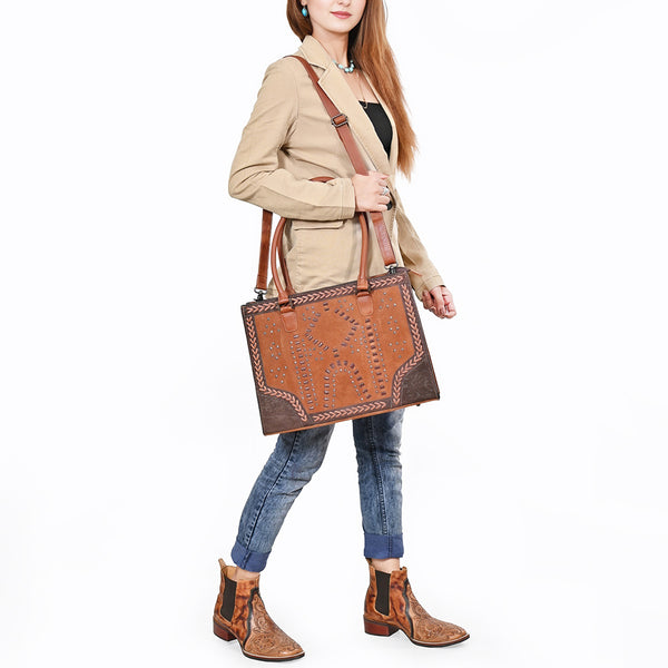 ADBG1755 American Darling Western Genuine Suede Tote Bag with Rivets Embossed Damascus Detailing