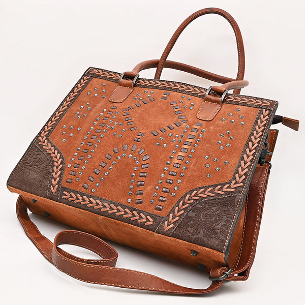 ADBG1755 American Darling Western Genuine Suede Tote Bag with Rivets Embossed Damascus Detailing