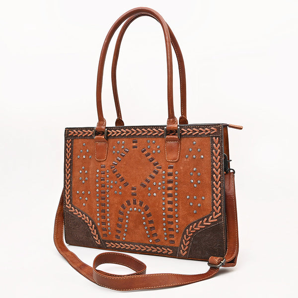 ADBG1755 American Darling Western Genuine Suede Tote Bag with Rivets Embossed Damascus Detailing
