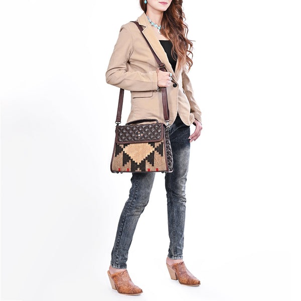 ADBG1760 American Darling Western Messenger Bag - Hand-Woven Saddle Blanket & Quilted Leather