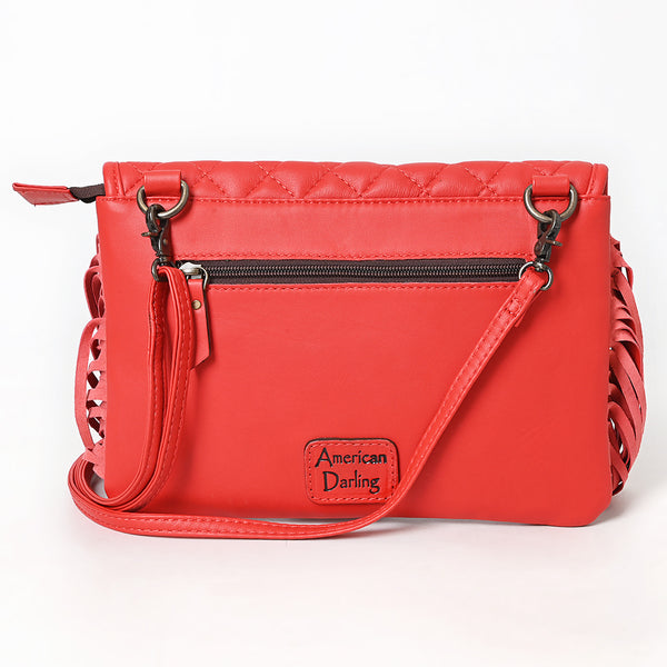 ADBG1665 American Darling Quilted Genuine Leather Crossbody Bag with Fringe and Hand-Tooled Panel