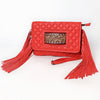 ADBG1665 American Darling Quilted Genuine Leather Crossbody Bag with Fringe and Hand-Tooled Panel