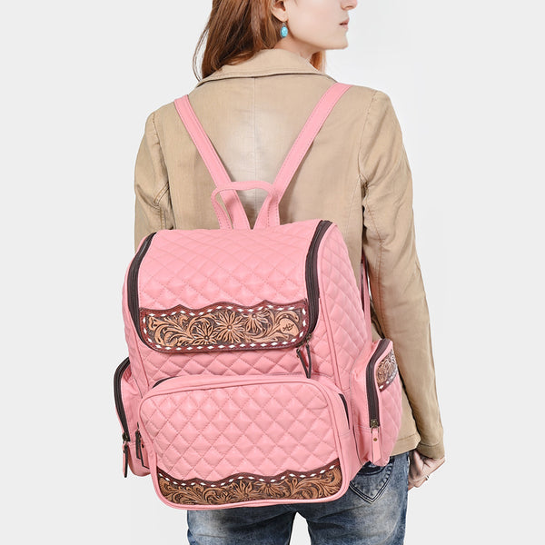 ADBG1674 American Darling Hand-Tooled Floral Western Leather Backpack Bag - Quilted Travel Purse