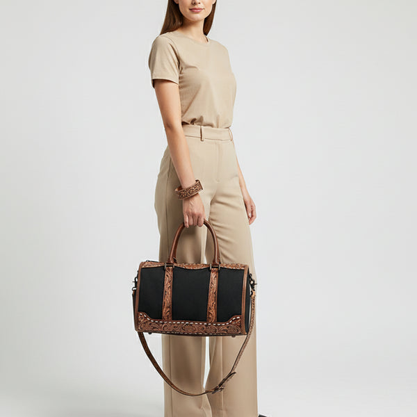 ADBG1765 American Darling Western Hand-Tooled Floral Duffel Bag in Premium Genuine Leather