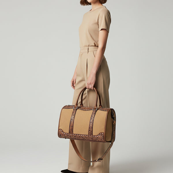 ADBG1765 American Darling Western Hand-Tooled Floral Duffel Bag in Premium Genuine Leather