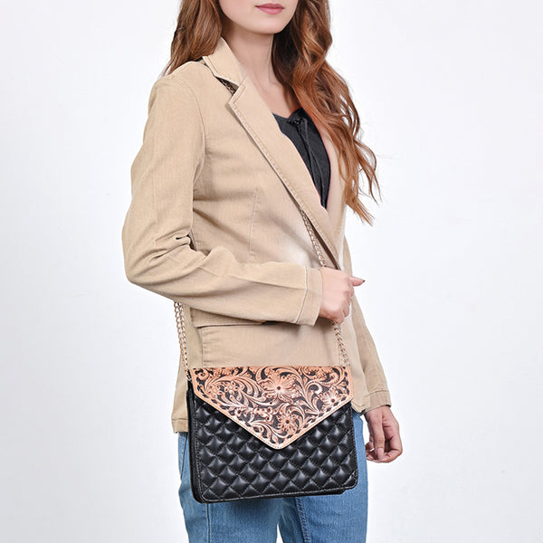 ADBGA829 American Darling Floral Carved Hand Tooled Quilted Leather Envelope