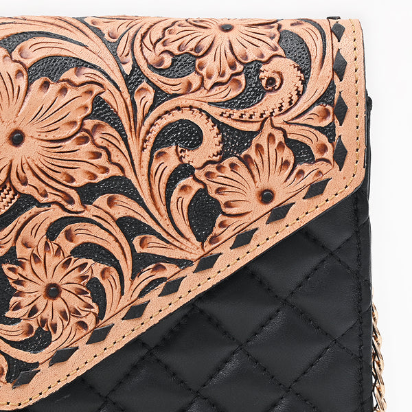 ADBGA829 American Darling Floral Carved Hand Tooled Quilted Leather Envelope