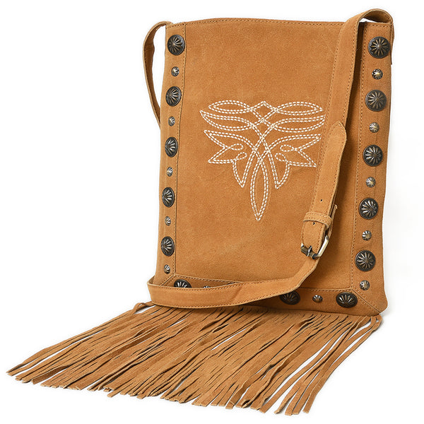 ADBGA832 American Darling Handcrafted Suede Chaps Bag with Fringes and Conchos