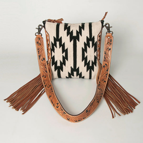 ADBG891 American Darling Hand-Woven Saddle Blanket Large Cross body Bag | Tooled Leather Fringed Purse