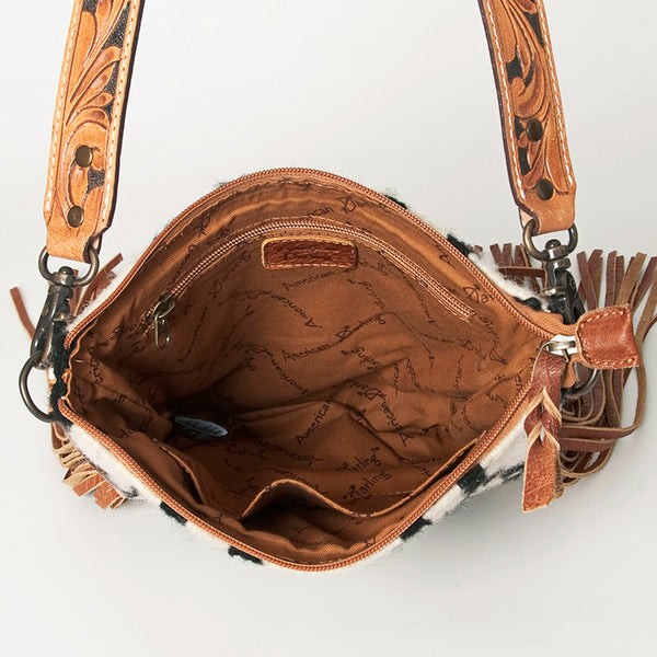ADBG891 American Darling Hand-Woven Saddle Blanket Large Cross body Bag | Tooled Leather Fringed Purse