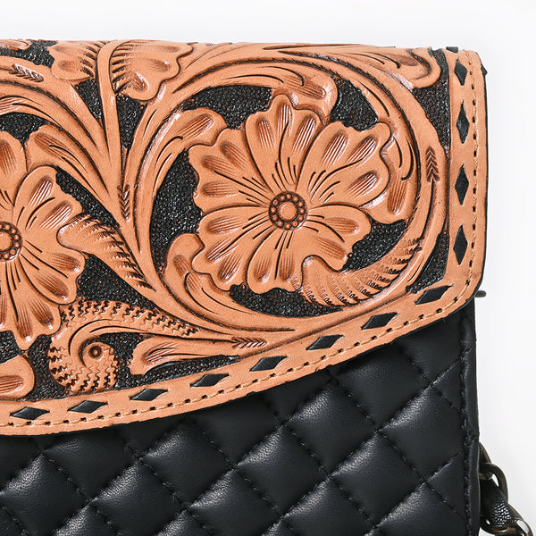 ADBG1781 American Darling Hand-Tooled Floral Wallet Bag - Quilted Western Leather Crossbody