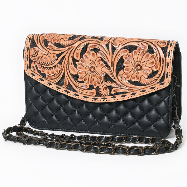 ADBG1781 American Darling Hand-Tooled Floral Wallet Bag - Quilted Western Leather Crossbody