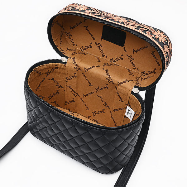 ADBGA845 American Darling Hand Tooled Floral Quilted Leather Cross body Bag