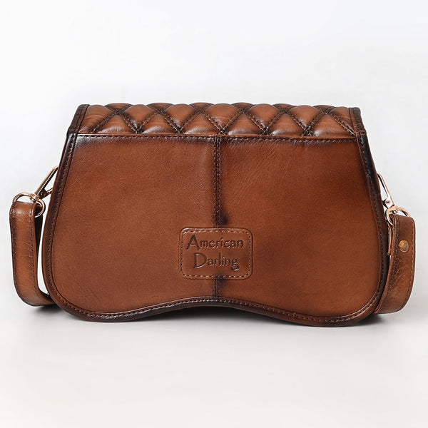 ADBGM764 Western Saddle Crossbody - Quilted Leather Bag with Gold Stud Accents & Curved Flap