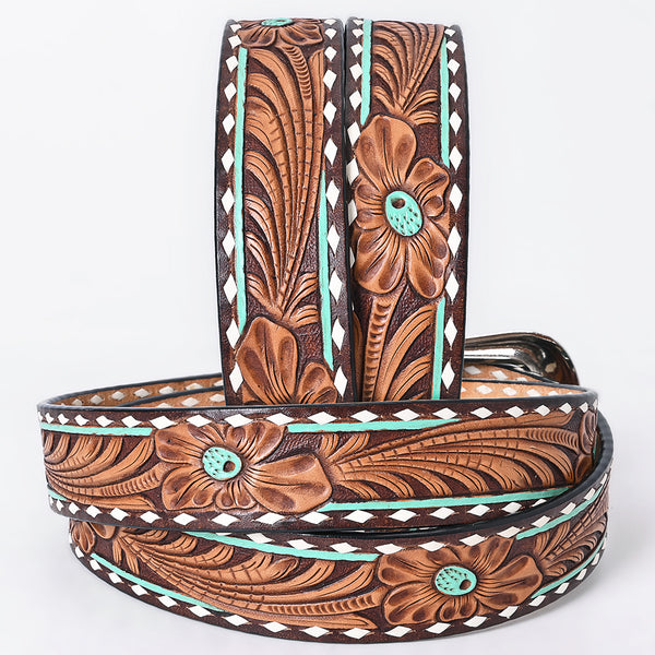 ADBLF364 Beautifully Hand Tooled Genuine American Leather Belt Men and Women