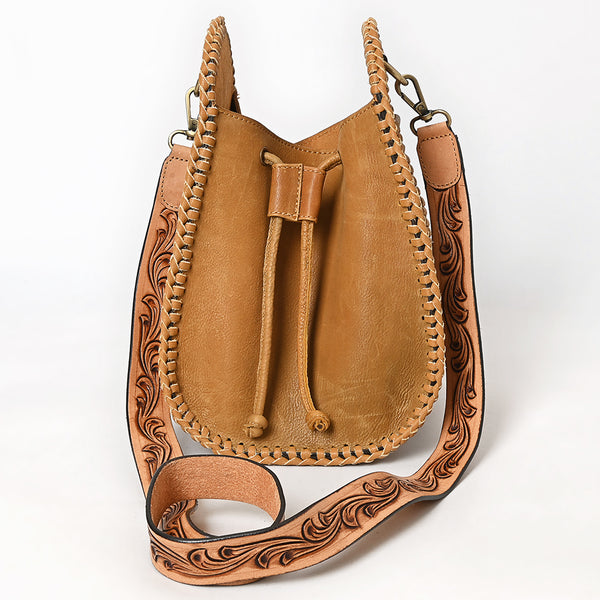 ADBGA854 American Darling Hand Tooled Floral Carved Braided Leather Bucket Bag