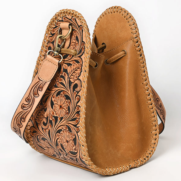 ADBGA854 American Darling Hand Tooled Floral Carved Braided Leather Bucket Bag