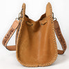 ADBGA854 American Darling Hand Tooled Floral Carved Braided Leather Bucket Bag